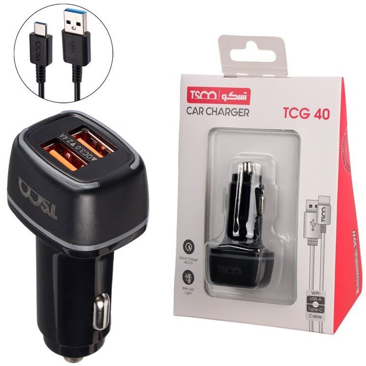 شارژر فندکی فست شارژ TSCO TCG40 QC3.0 PD 3A 18W + کابل تایپ سی